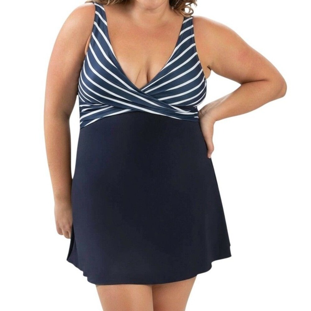 New Dolfin Aquashape Swim Dress Women's 16 Tummy Control Front Wrap Swimsuit